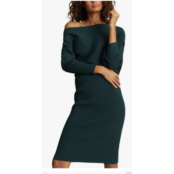Sold ***Reiss Lara off the shoulder midi dress large green - Picture 3 of 6